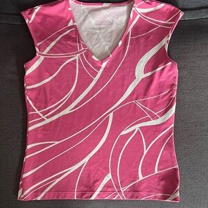 Vibrant Pink and Cream Women's Cap Sleeve Top